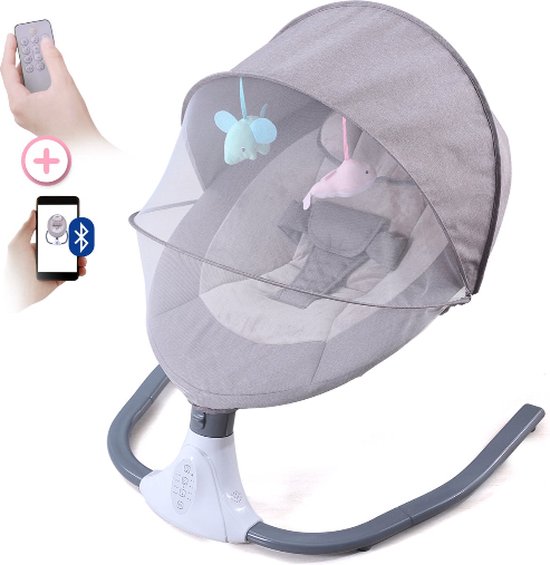 Elektrische Wipstoel - Bluetooth en Swing Opties - Babyschommel- Schommelstoel - Baby Swing - Met Ebook