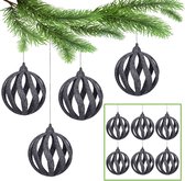 Boules de Noël anthracite, lot de boules de Noël ajourées, décorations pour sapin de Noël 8 cm, 6 pcs.