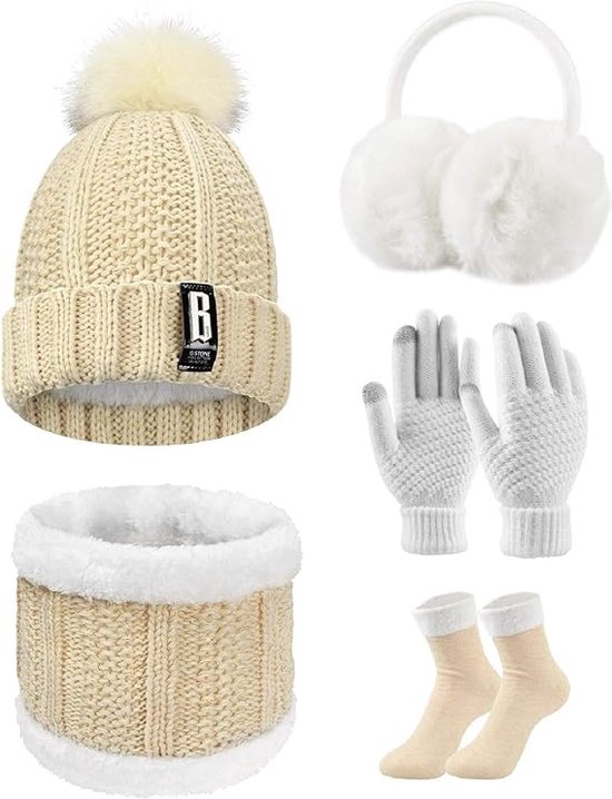 Bonnet en tricot d'hiver Bonnet cache-cou et gants en laine