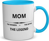 Akyol - mom the woman the mythe the legend koffiemok - theemok - blauw - Mama - de legendarische moeder - moeder cadeautjes - moederdag - verjaardag - geschenk - kado - moeder artikelen - 350 ML inhoud