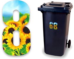 Huisnummer kliko sticker - Nummer 8 - Zonnebloem - container sticker - afvalbak nummer - vuilnisbak - brievenbus - CoverArt