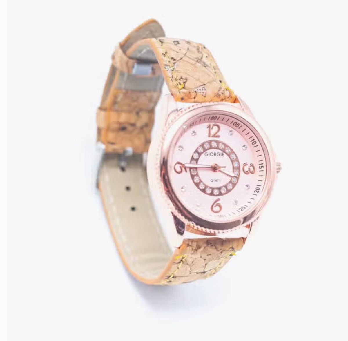 Ecologische Horloge met eerlijke kurk band voor dames - elegante - Roze-goudkleurig horloge kast WA-385-A