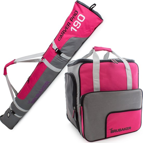 BRUBAKER Combi Set Carver PRO - Limited Edition - Skitas En Skischoenen Tas Voor 1 Paar Skis 170 Cm Of 190 Cm Stokken Schoenen Helm Roze Zwart BRUBAKER Combi Set Carver PRO - Limited Edition - Skitas En Skischoenen Tas Voor 1 Paar Skis 170 Cm Of 190 Cm Stokken Schoenen Helm Roze Zwart