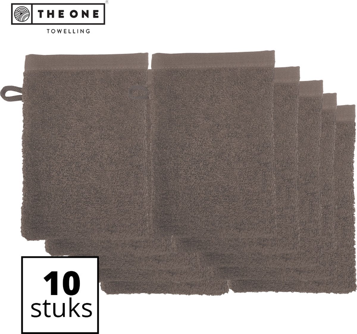 The One Towelling Washandjes - Washanden - Voordeelverpakking - 100% Katoen - 16 x 21 cm - Taupe - 10 Stuks