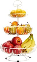 Fruitmand van wit metaal voor keuken, grote kom met 3 niveaus voor het bewaren van verse producten, fruit en groenten, toonbank, voorraadkast, organisatie, opbergrek (45 inch)