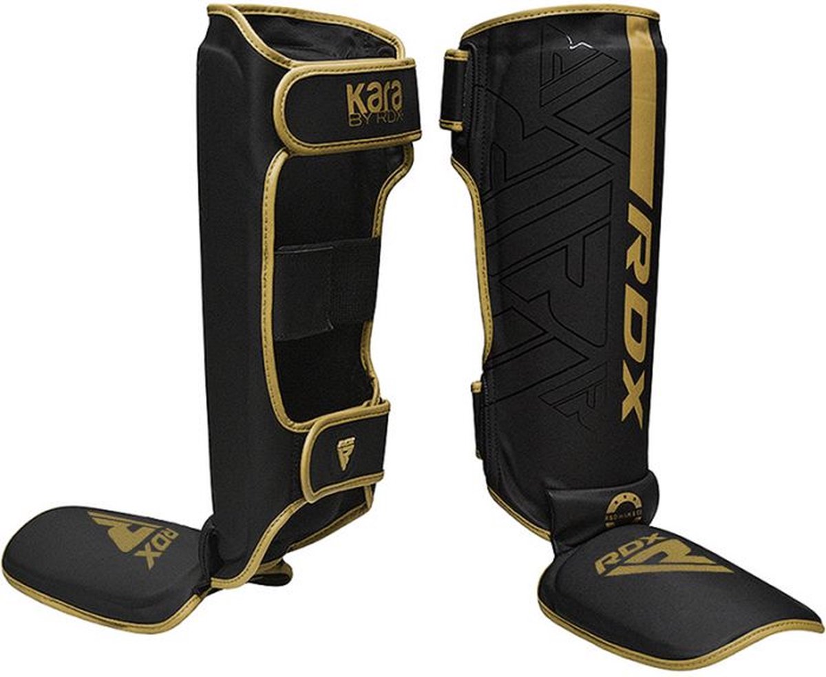 RDX Sports F6 Kara Scheenbeschermers - Kickboksen - MMA - Training - Kunstleer - Zwart - Mat - Goud - L