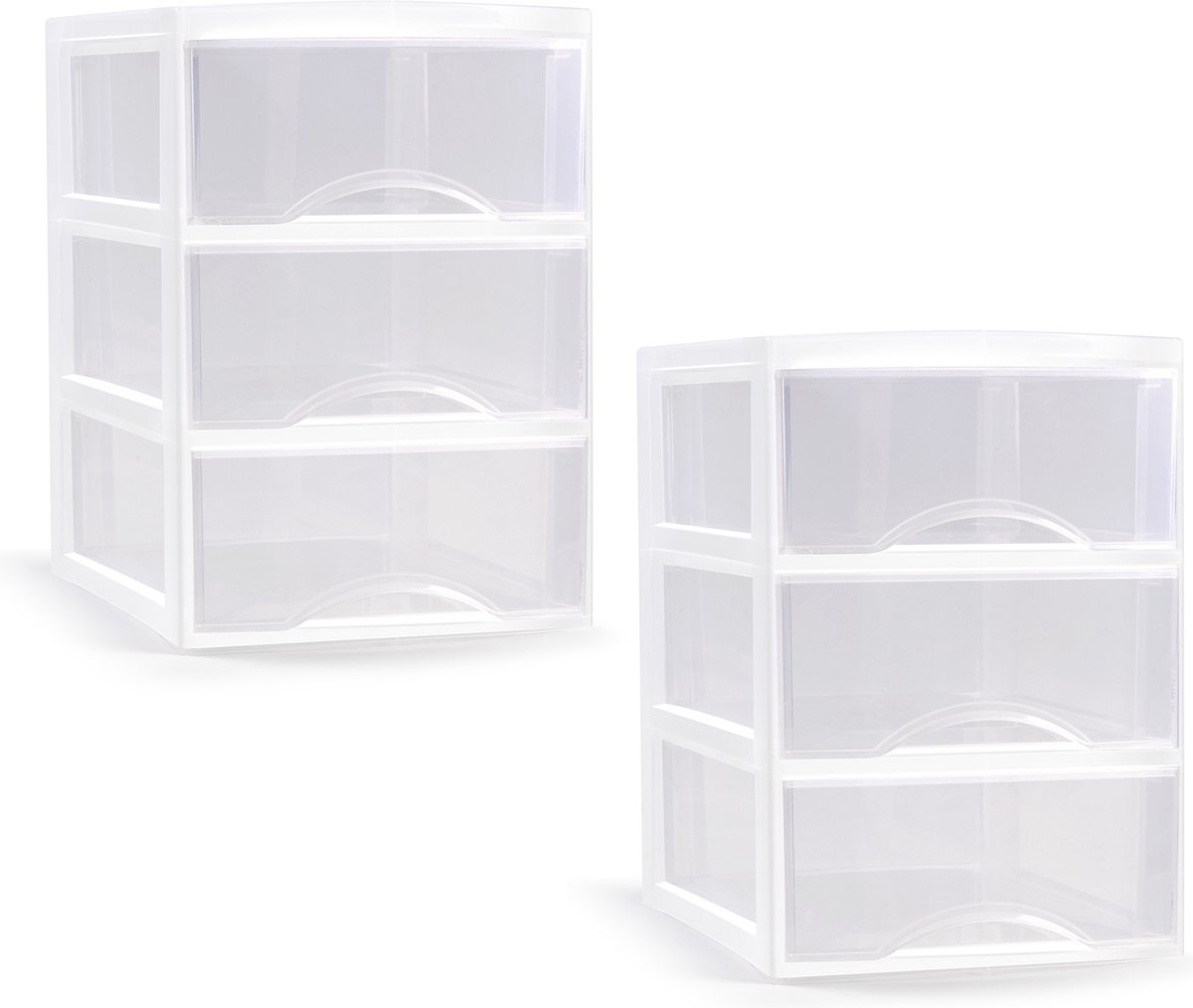 PlasticForte ladeblokje/bureau organizer - 2x - 3 lades - transparant/wit - L26 x B37 x H37 cm