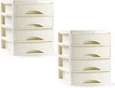 Caisson à tiroirs/organisateur de bureau PlasticForte - 2x - 4 tiroirs - blanc crème - L18 x L21 x H23 cm