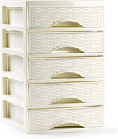 Plasticforte Caisson à tiroirs/organisateur de bureau avec 5x tiroirs - blanc crème - L18 x L21 x H28 cm