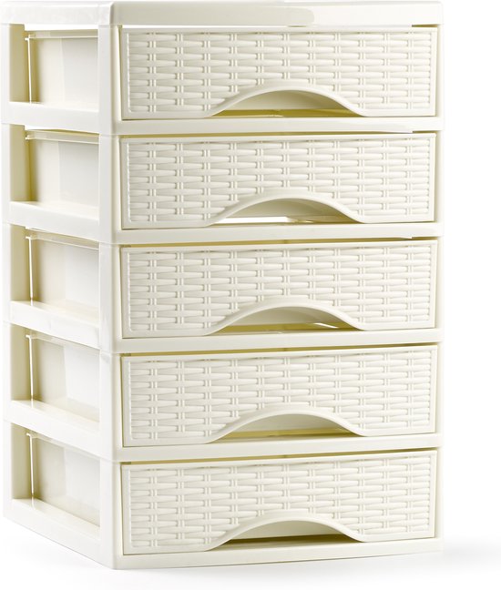 PlasticForte Ladeblokje - bureau organizer met 5x lades - creme wit - L18xB21xH28 cm