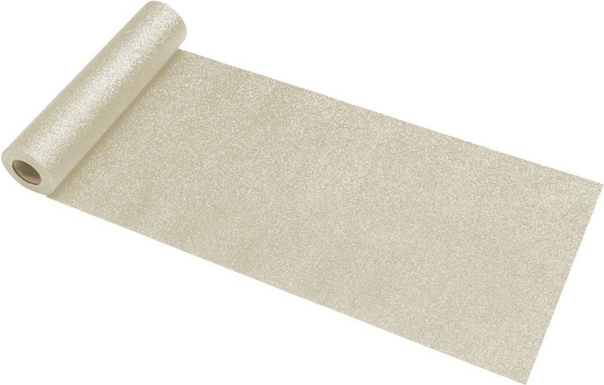 Chaks Tafelloper op rol - 2x - creme witte glitter - 30 x 500 cm - polyester