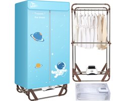 Uten Draagbare elektrische droger Gr886 - 2 lagen droog Design - Warmtepompdroger - 1500 W - Timer 0-180 Min - Elektrisch Droogrek met Verwarming - Wasdroger - Tot 15kg wasgoed - Als wasdroger, droogrek en Kledingkast- Hoogte 1.7 M - lichtblauw