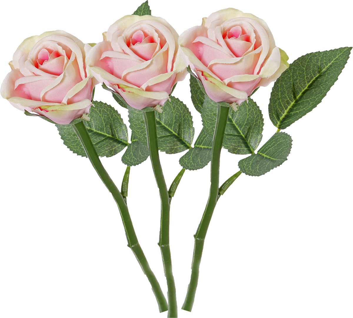 Top Art Kunstbloem roos Nina - 3x - lichtroze - 27 cm - kunststof steel - decoratie bloemen