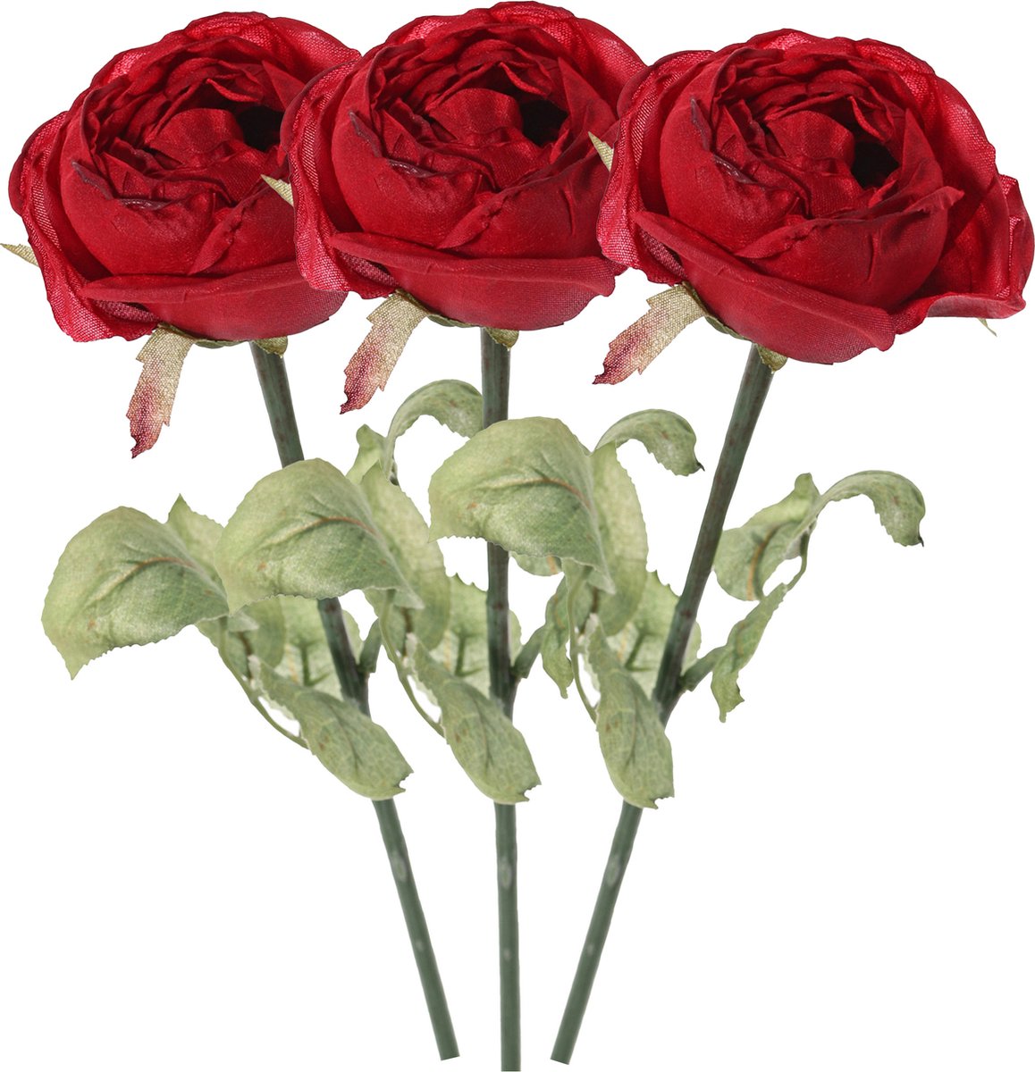 Top Art Kunstbloem roos Diana - 3x - rood - 36 cm - kunststof steel - decoratie bloemen