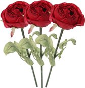 Top Art Kunstbloem roos Diana - 3x - rood - 36 cm - plastic steel - decoratie bloemen