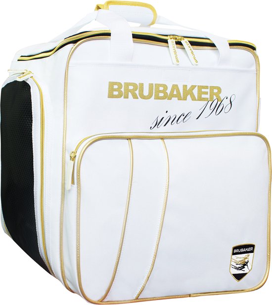 BRUBAKER Super Grenoble Skischoen tas - Snowboardschoen tas - Rugzak - Helmtas - Wintersport tas met apart schoenenvak - 43 L - Wit - Goud