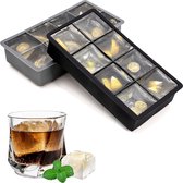 IJsblokjesvorm van silicone, XXL, set van 2 reusachtige ijsblokjesvormen met deksel, LFGB-gecertificeerd, BPA-vrij, voor babypap invriezen, gekoelde dranken en whisky (donkergrijs en zwart)