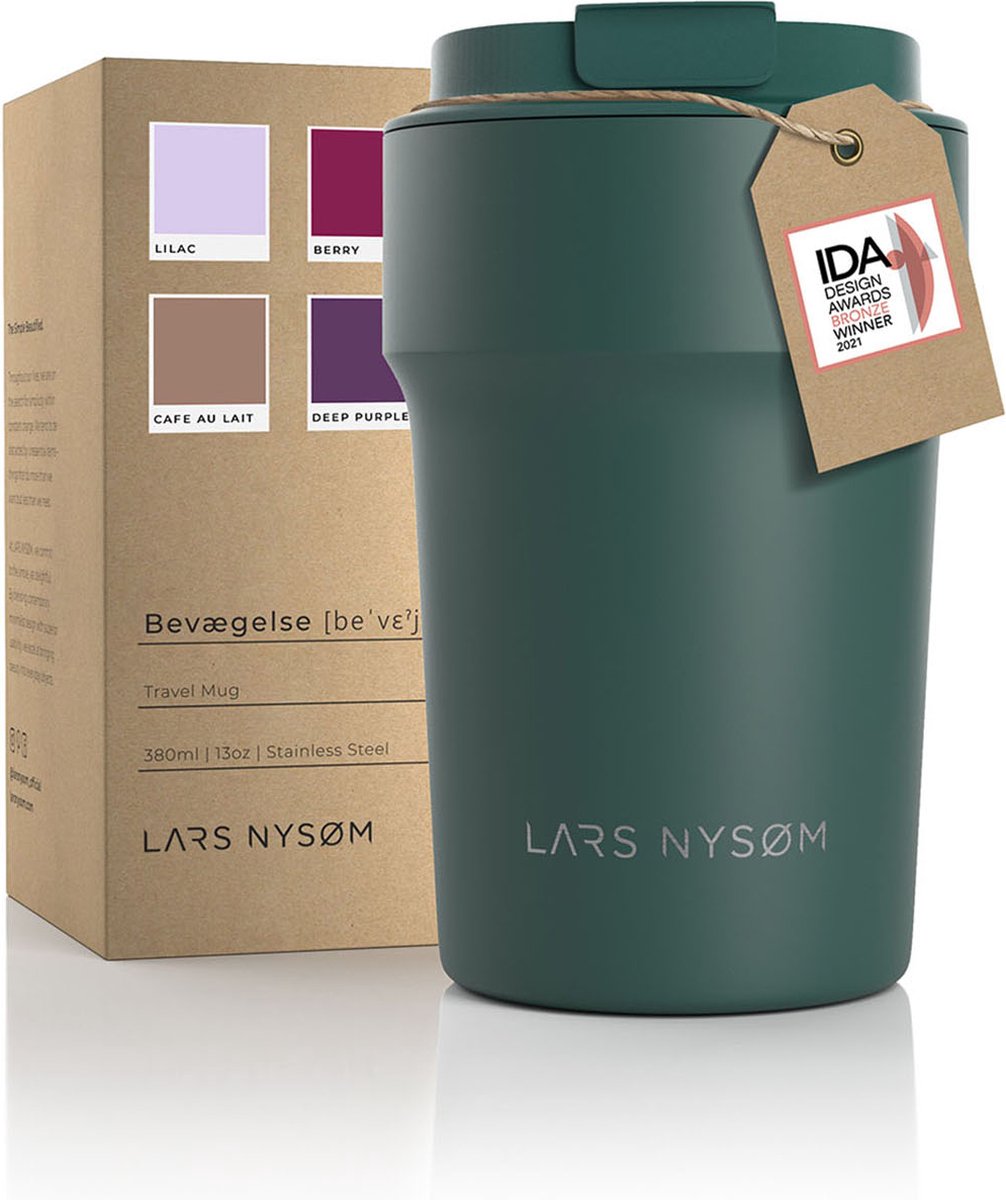 LARS NYSØM - 'Bevægelse' Thermo Coffee Mug-to-go 380ml - BPA-vrij met Isolatie - Lekvrije Roestvrijstalen Theemok - Bayberry