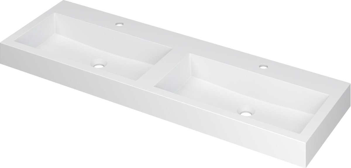 INK® Momento wastafel polystone met 2 kraangaten 140 x 9 x 45 cm, mat wit
