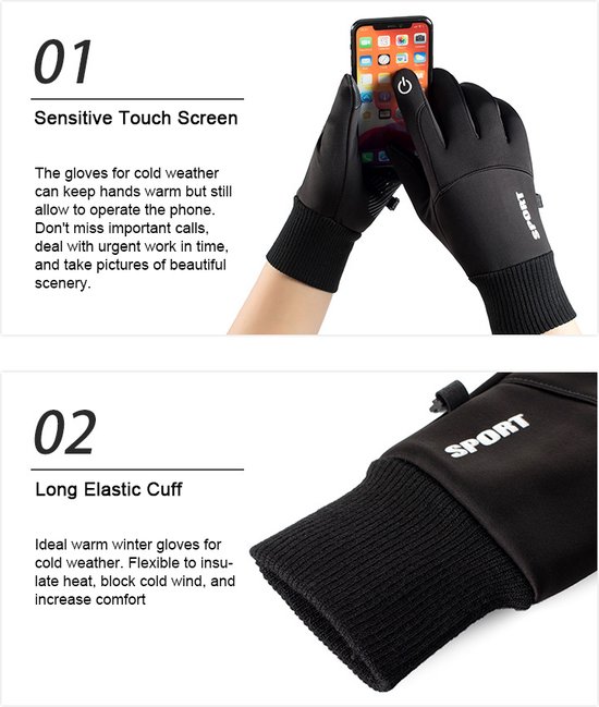 WVspecials tech fleece handschoenen – touchscreen – waterdicht – maat L – zwart