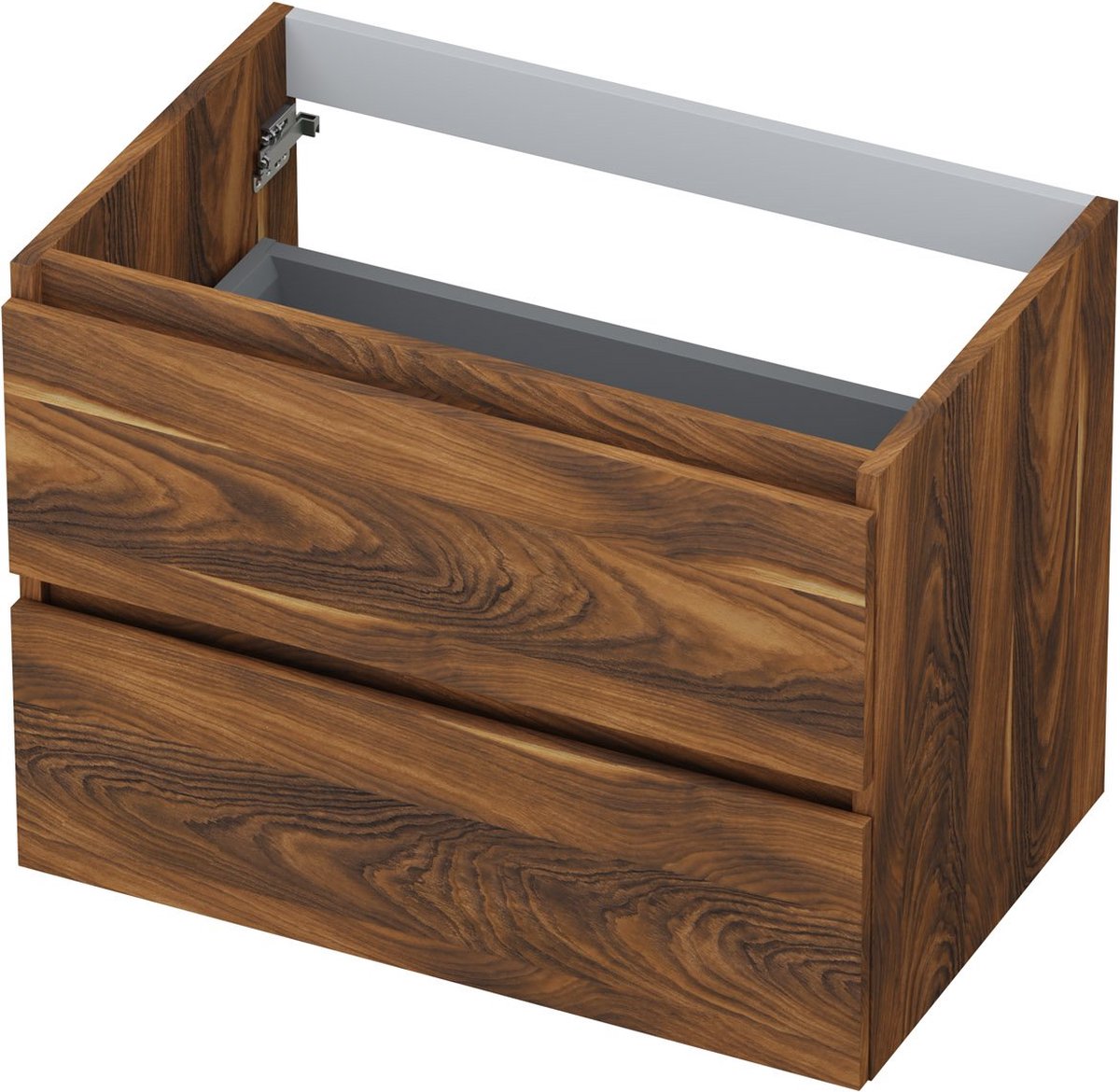 INK® wastafelonderkast 2 laden greeploos met houten keerlijst 70x45x52cm, noten