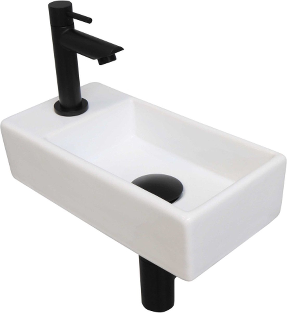 INK® Versus fonteinpack inclusief porseleinen fontein met afzetplateau links, fonteinkraan, designsifon, designplug en montageset 36x9x18 cm, glans