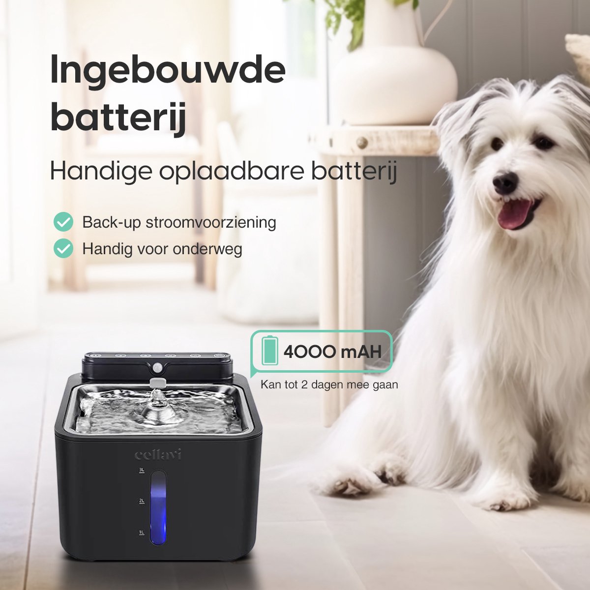 Cellavi S2A-X - Draadloze RVS Drinkfontein Kat met Sensor - Waterfontein Kat en Hond met 3 Standen - Kattenfontein 3.2L - Fluisterstil thumbnail 3