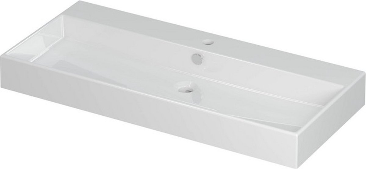INK® Unlimited wastafel porselein met 1 kraangat, 100x45x11cm, glans wit