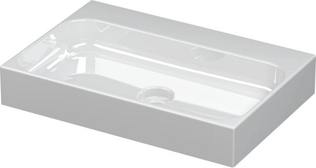 INK® Unit wastafel porselein zonder kraangat inclusief porseleinen click plug 60x10x40cm, glans wit