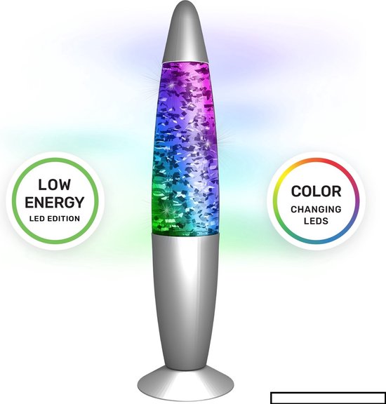 glitterlamp 18 cm metallic met roos licht en sprankelende beweging - lavalampen van Halay — afbeelding 2