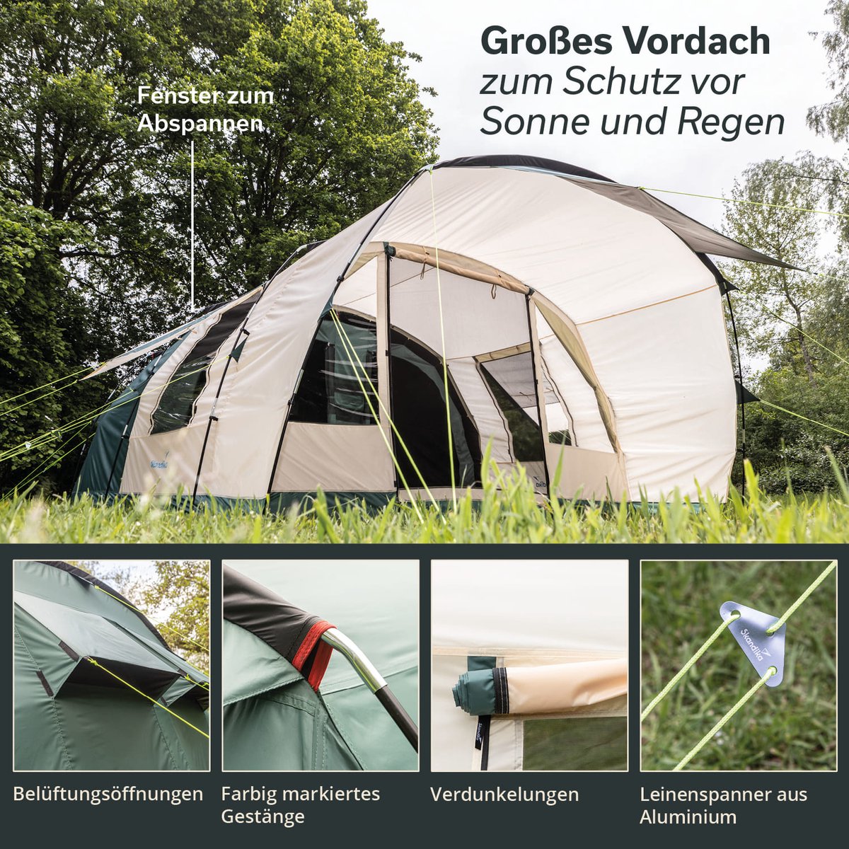 Skandika tunneltent Hafslo 5 Sleeper Protect - Kampeertent voor 5 personen, Sleeper-technologie, canopy-luifel, 5000 mm waterkolom | Grote familietent, tent, outdoor, camping – foto 7