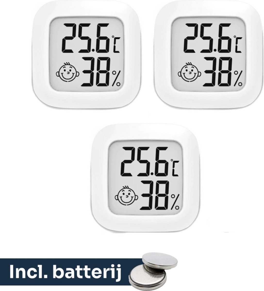 3x Estacks Hygrometer - Digitale Weerstation - Luchtvochtigheidsmeter - Thermometer Voor Binnen - Inclusief Batterij