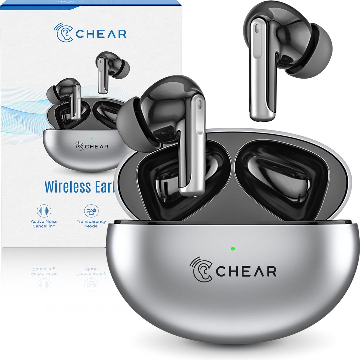 Chear Draadloze Oordopjes - Oordoppen Draadloos - In-Ear Sport Oortjes - Earpods - Bluetooth 5.3 - Noise Cancelling/Transparante Modus - Zwart/Grijs - Chear