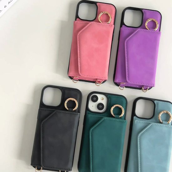 Coque Casemania pour Apple iPhone 14 Pro Pink Pâle - Coque Arrière de Luxe 2 en 1 avec Cordon - Étui Portefeuille adapté à Magsafe - Porte-Cartes