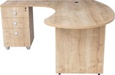 Furni24 Bureau d'angle "Gela", piètement en bois, décor chêne saphir, 180x120 x74 cm, avec plateau latéral, coin à gauche