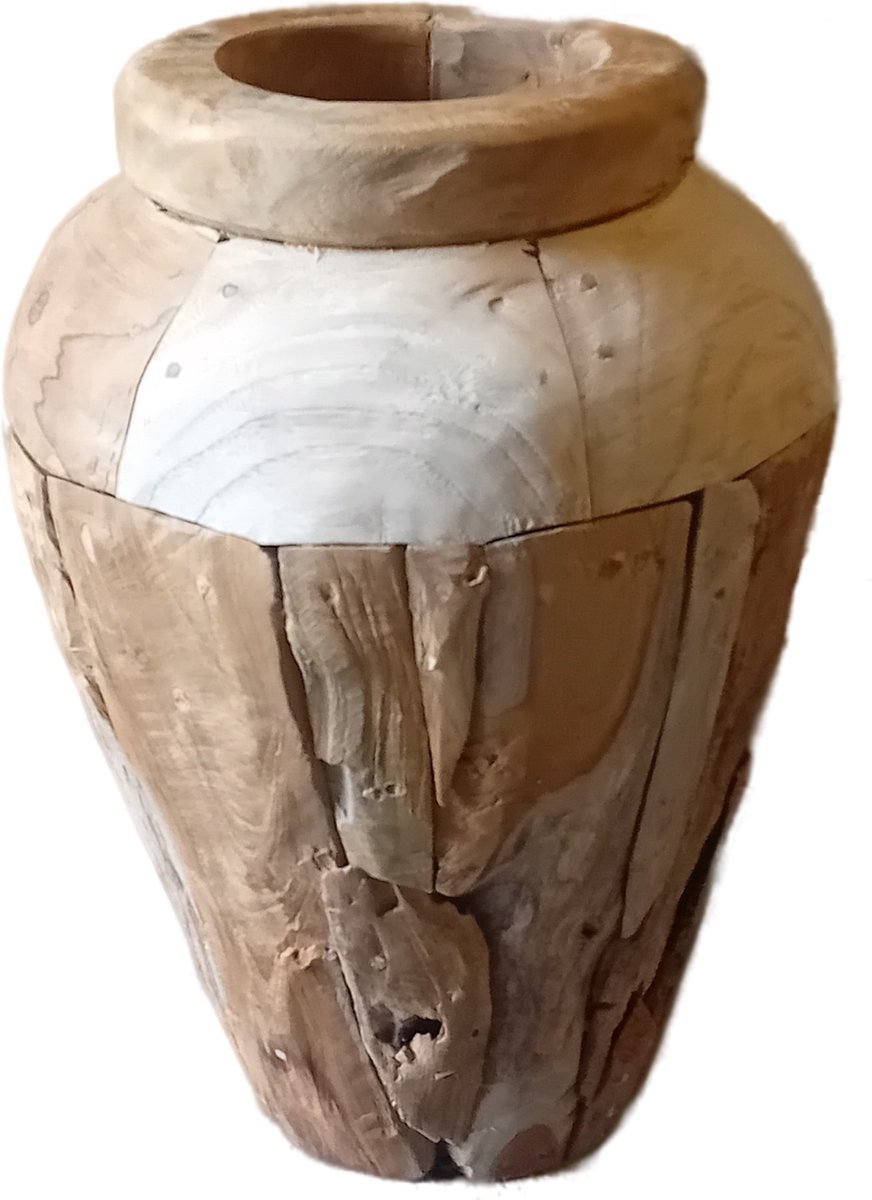Koloniaal Teakhuis-Teakhouten Vaas-Decoratievaas-Hergebruikt teak-model klein 40cm