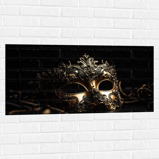 Muursticker - Masker - Zwart - Goud - 100x50 cm Foto op Muursticker