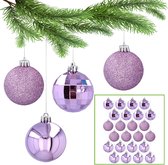 Boules de Noël violettes, Set de Boules de Noël en plastique, décorations d'arbre de Noël 5 cm, 24 pièces