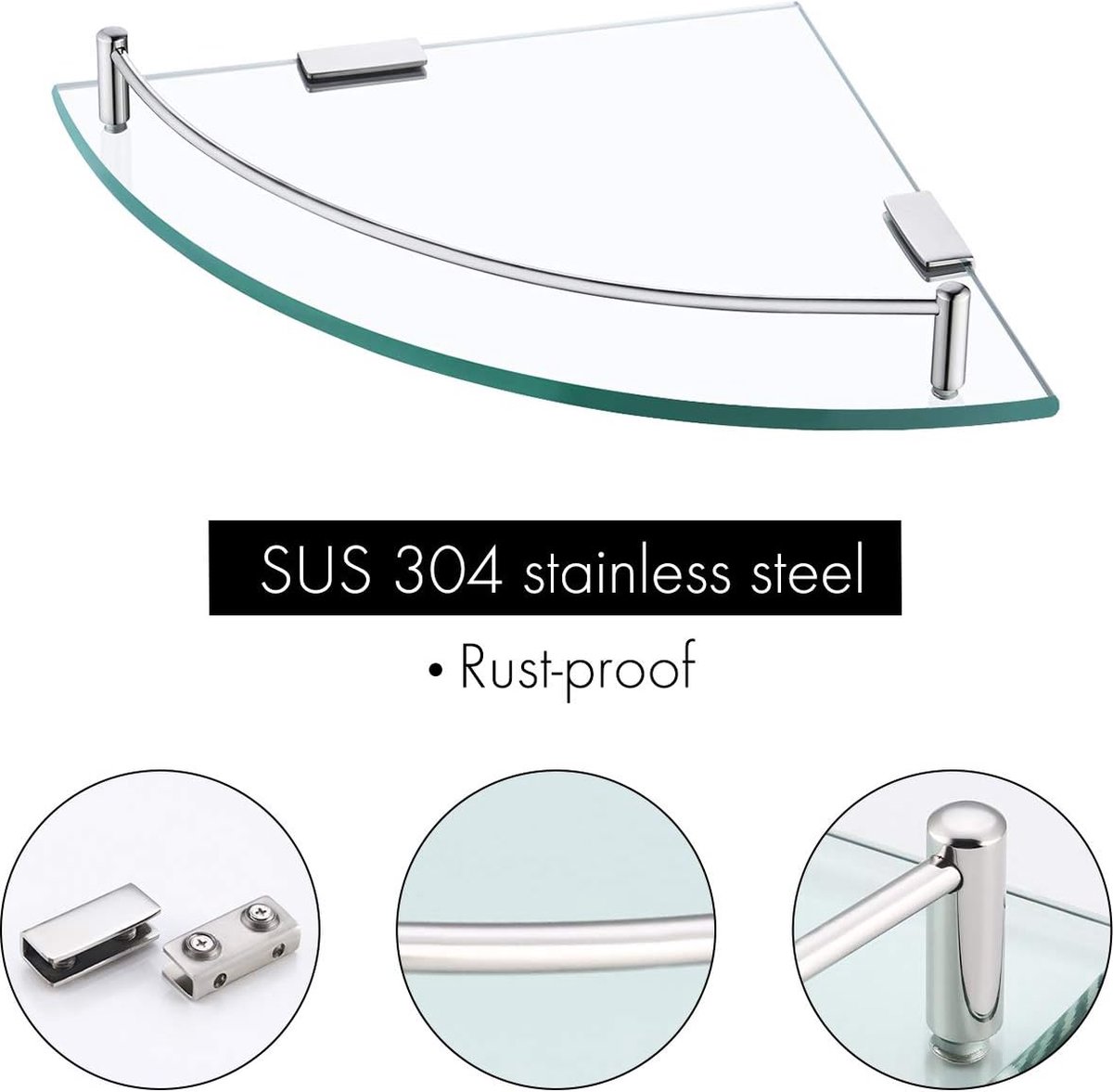 KIZQYN Douche Caddy Badkamer Glazen Plank Aluminium Gehard Glas Dik
