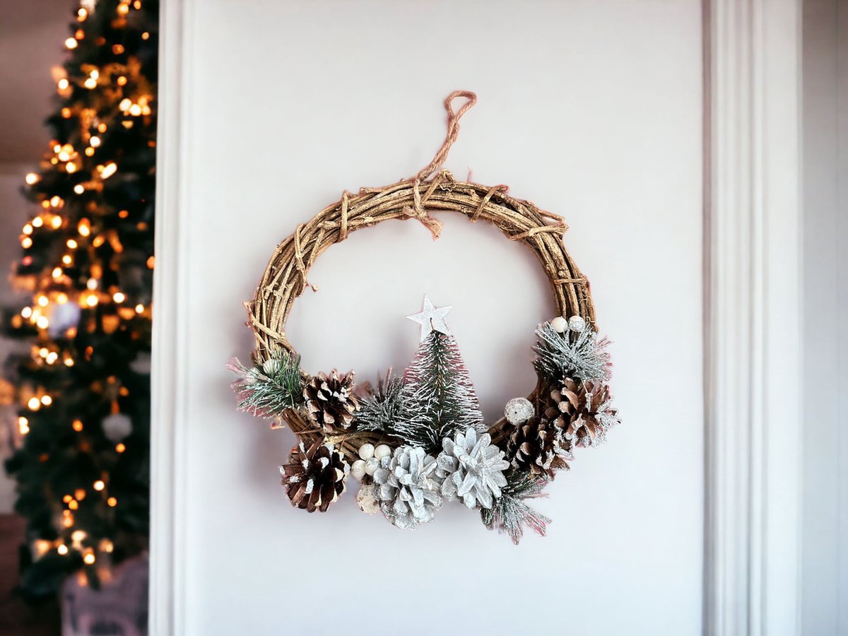 Meisterhome® Handgemaakte kerstkrans deurkrans adventskrans adventskransen decoratieve krans hangende deurversiering muurversiering - voor buiten & binnen - Ø25 cm – foto 2