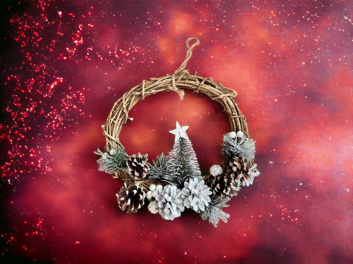 Meisterhome® Handgemaakte kerstkrans deurkrans adventskrans adventskransen decoratieve krans hangende deurversiering muurversiering - voor buiten & binnen - Ø25 cm – foto 3