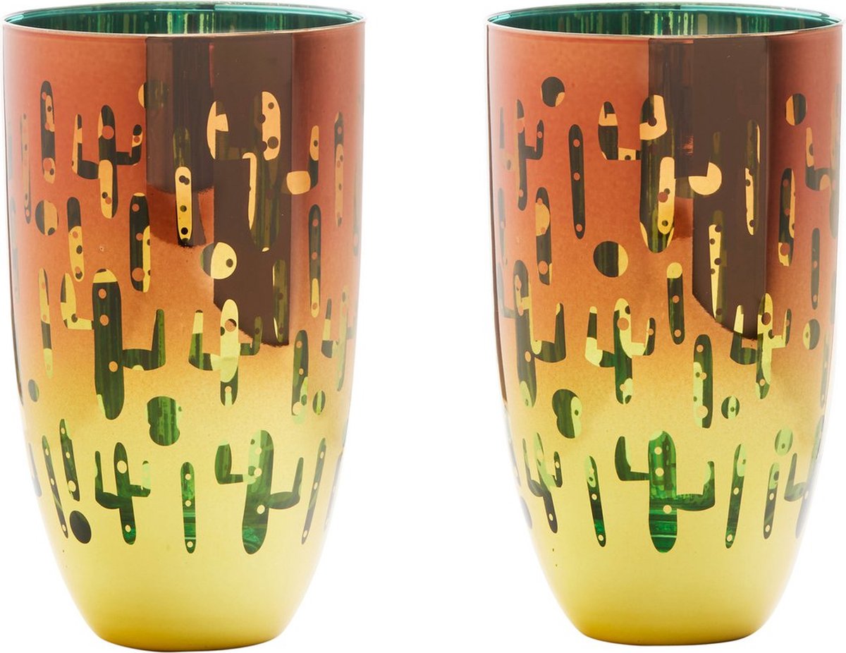 Artland set van 2 glazen Fiesta tumbler glazen 8 cm - geel groen oranje