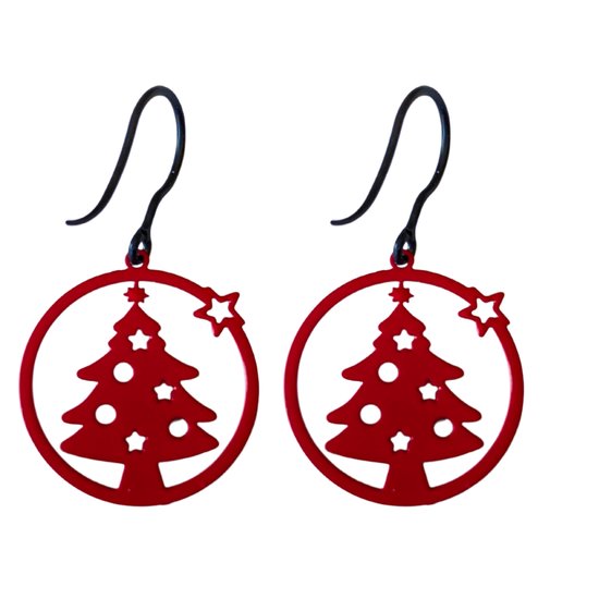 Allergievrije -oorbellen -kerstboom -rood- lange oorbellen- Charme Bijoux
