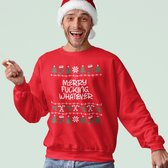 Bad Christmas pull - Couleur Rouge - Merry Fucking Which - Taille 2XL - Unisex Fit - Costumes de Noël pour femmes et hommes