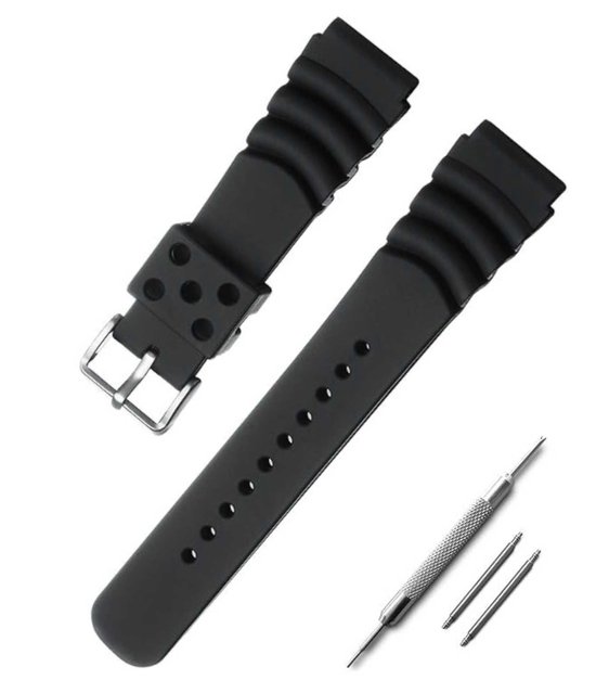 Bracelet de montre en Siliconen noir pour homme – Montres de plongée – Libération rapide – Largeur 20 mm – Résistant à l'eau et durable