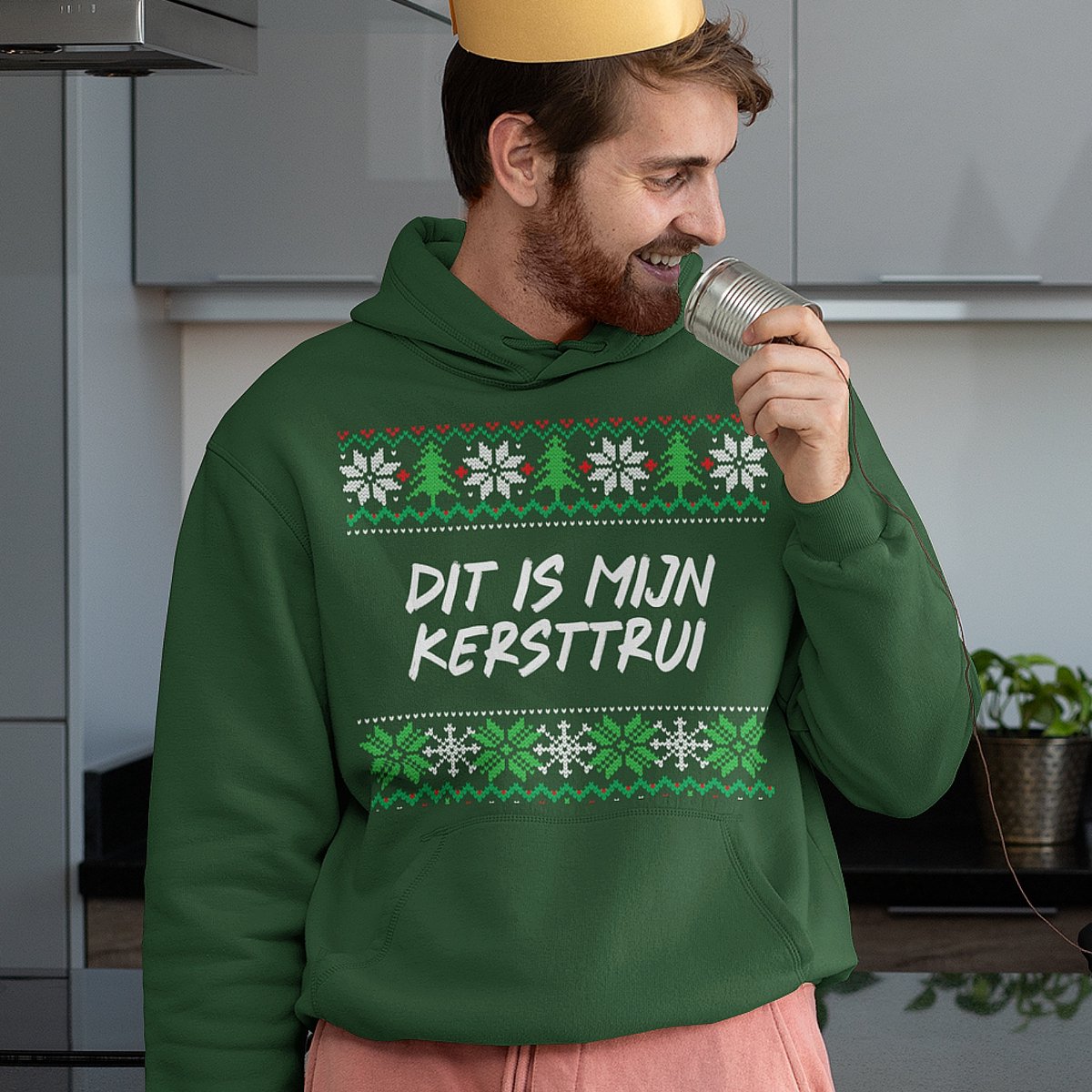 Kersttrui voor heren, winter, grappig eland, kerstmanmotief, sweatshirt zonder capuchon, kersttrui, oversized, lange mouwen, T-shirt, cadeaus voor mannen, groen, M