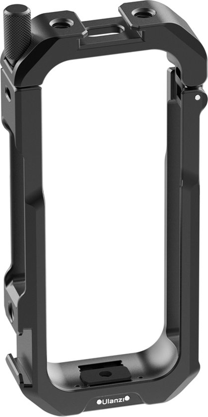 Zwarte metalen beschermende cage voor Insta360 X3 met Ulanzi logo.