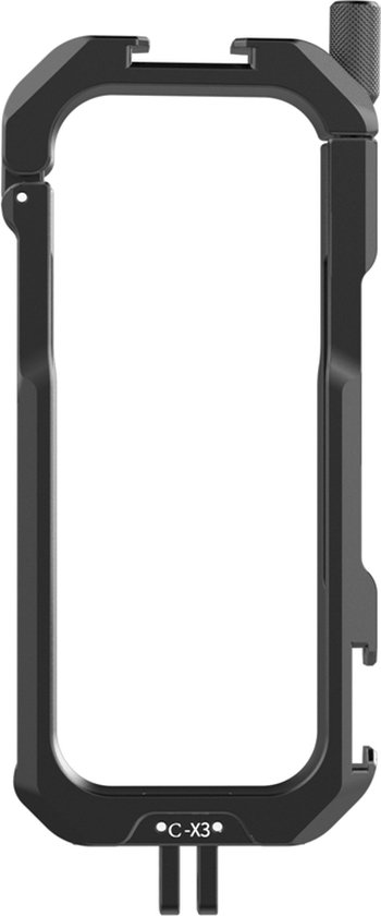 Zwarte, rechthoekige metalen Ulanzi kooi voor de Insta360 X3 met C-X3 markering.