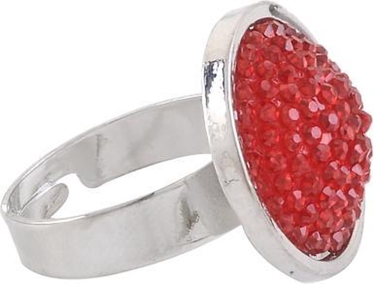 Behave - Ring - Verstelbare Zilverkleurige Ring met Rode Glittersteen – Stijlvol & Glamoureus | Nikkelvrij