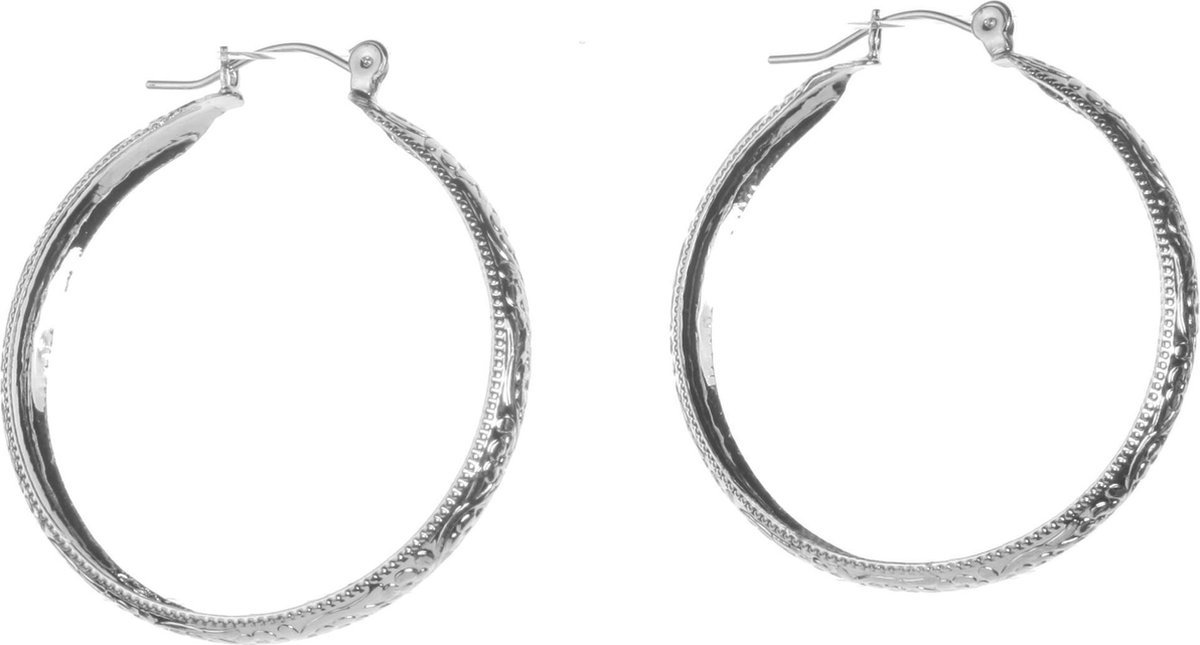 Behave Oorbellen - oorringen met bloemen motief - zilver kleur - 4cm